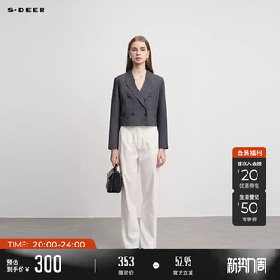 西装 sdeer圣迪奥春秋装 领双排扣短款 OL风西装 外套S24382207 女装