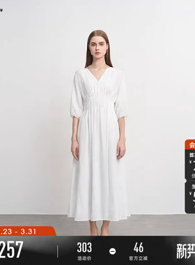 sdeer圣迪奥春秋装女装V领压褶雪纺垂坠两件套连衣裙S243Z1215