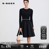 sdeer圣迪奥女装 25年新品 优雅圆领针织拼接网纱连衣裙S254Z1210