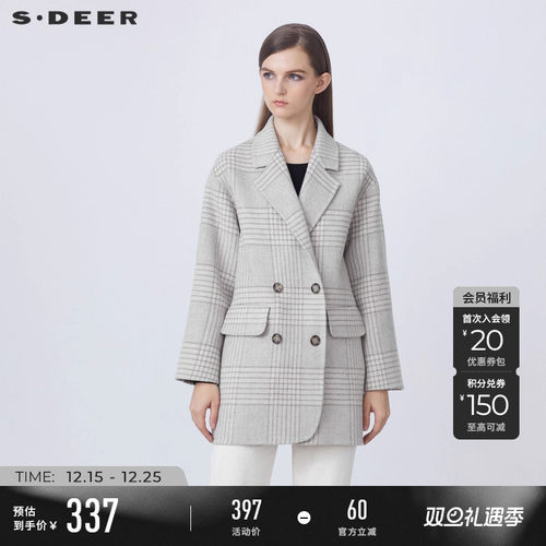 s.deer通勤格纹呢大衣