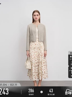 sdeer圣迪奥冬装女装小香风圆领单排扣双面呢短款大衣S244Z2601