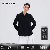 OL风翻领抽褶宽松衬衫 sdeer圣迪奥女装 春秋装 S253Z0520