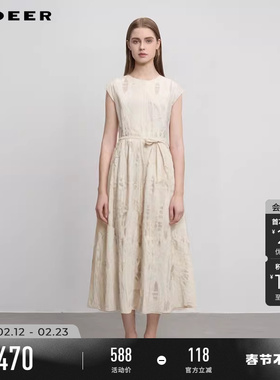 sdeer圣迪奥夏装女装度假风圆领收腰提花无袖连衣裙S252Z1237