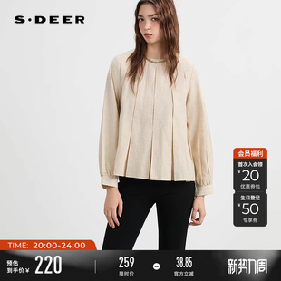 sdeer圣迪奥女装 OL风圆领压褶拼接宽松上衣S253Z2213 春秋装
