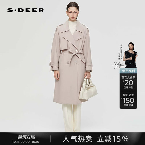 sdeerOL翻领双排扣收腰长款风衣