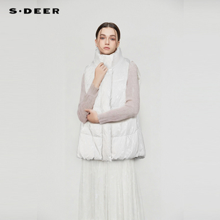 立领亮面短款 sdeer圣迪奥时尚 宽松羽绒马甲S25481602 商场同款