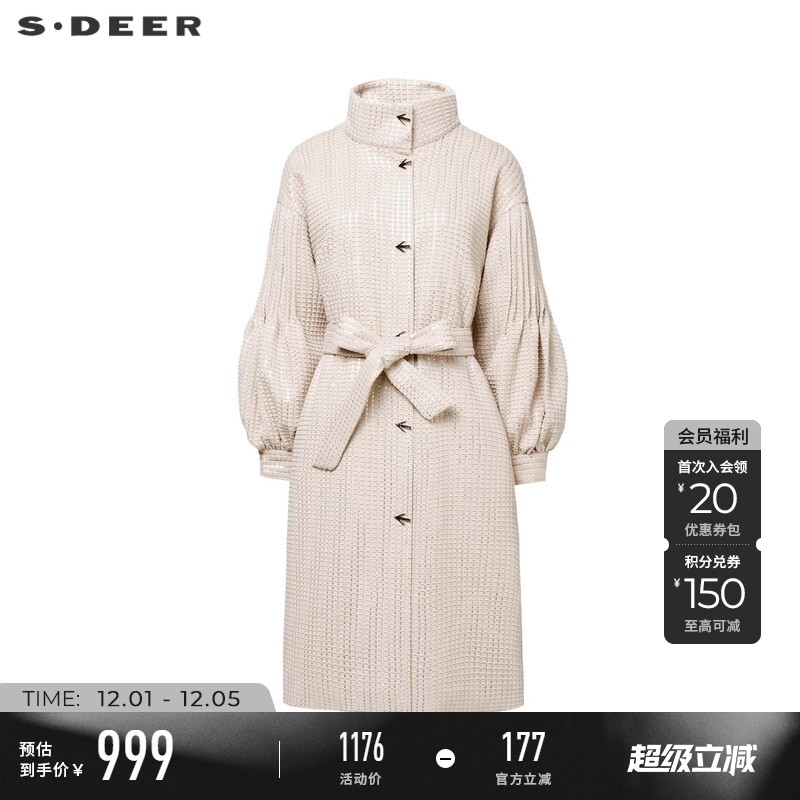 sdeerOL风立领格子宽松羽绒服