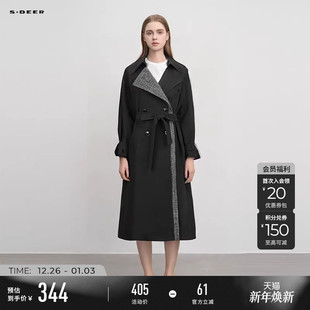 翻领印花收腰长款 时尚 风衣S244Z1804 女装 sdeer圣迪奥秋冬装