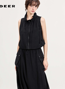 【好物体验专享】sdeer圣迪奥机能风立领微皱无袖马甲S262Z1601