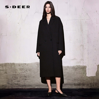 sdeerOL风西装领茧型宽松长风衣