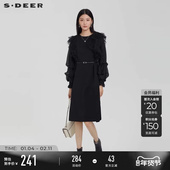 圆领荷叶边收腰网纱长袖 sdeer圣迪奥春装 女装 连衣裙S231Z1249