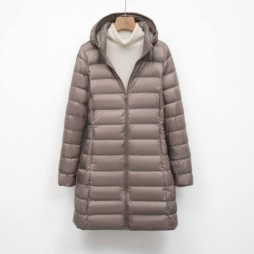 新款女式纯色女装连帽带帽可拆卸羽绒服中长款大码外套