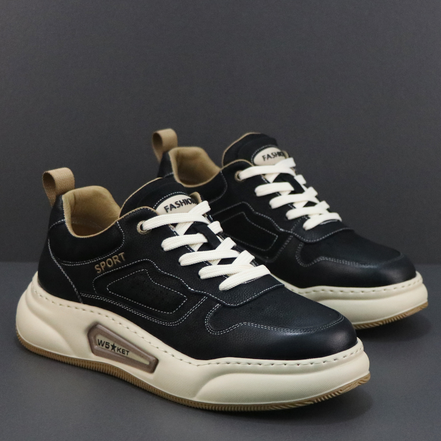 男鞋真皮运动休闲鞋新款厚底轻便软底透气防臭复古潮流板鞋男