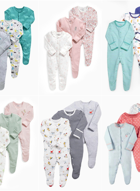 mamaspapas新生婴儿男女宝宝纯棉开扣春秋连体秋衣包脚爬服三件套