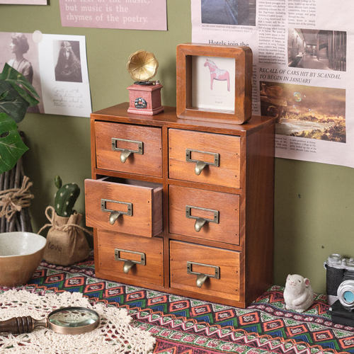 桌面收纳盒抽屉式学生办公室整理玄关客厅杂物钥匙木质储物盒创意