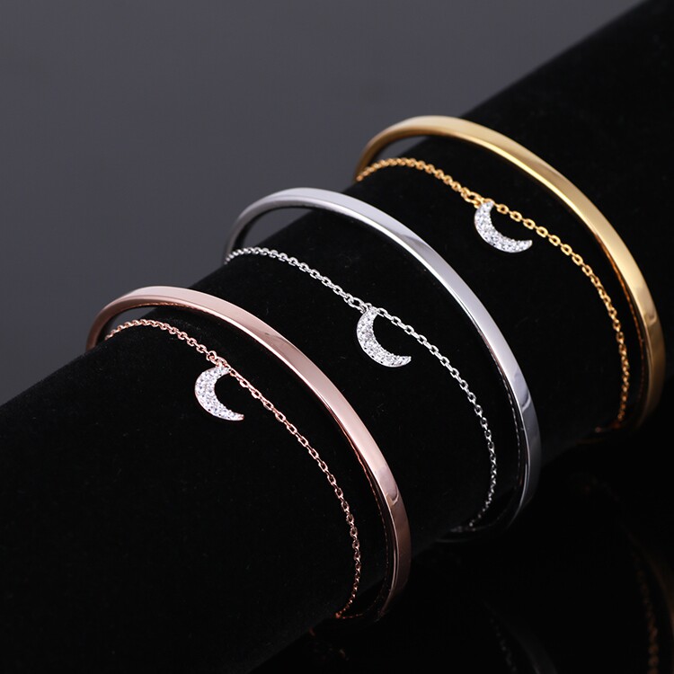 特价孤品henri bendel时尚链条满钻月亮双层光面开口款手镯礼物女