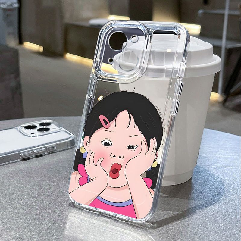 胖脸女孩适用苹果15手机壳iPhone13ProMa创意x14Pro防摔12Plus新款11Por个性16保护套Xs软Mini镜头全包XR软壳