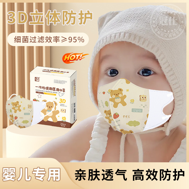 婴儿口罩0到6月专用婴幼儿秋冬小月龄宝宝医用立体防尘外出防护zy