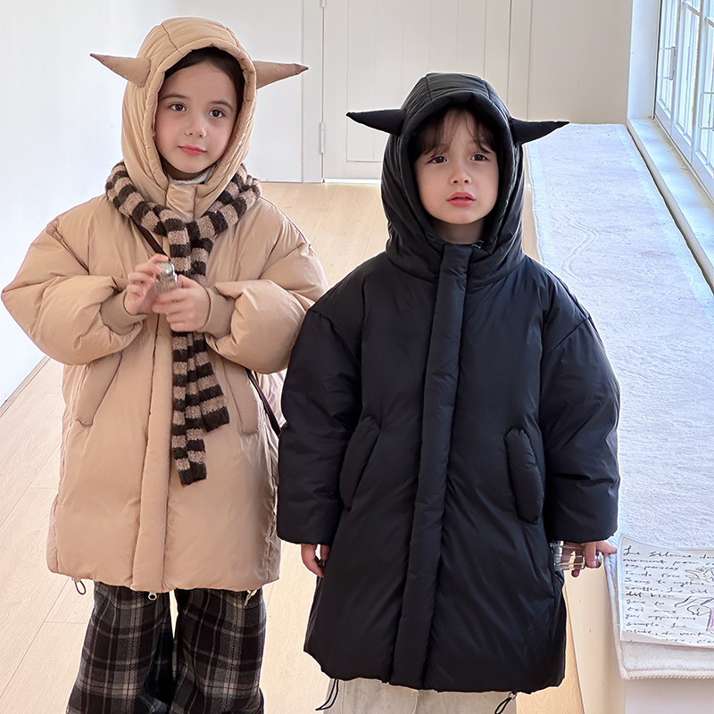 儿童中长款羽绒服加厚2025冬季男女童中小童小恶魔外套韩版洋气