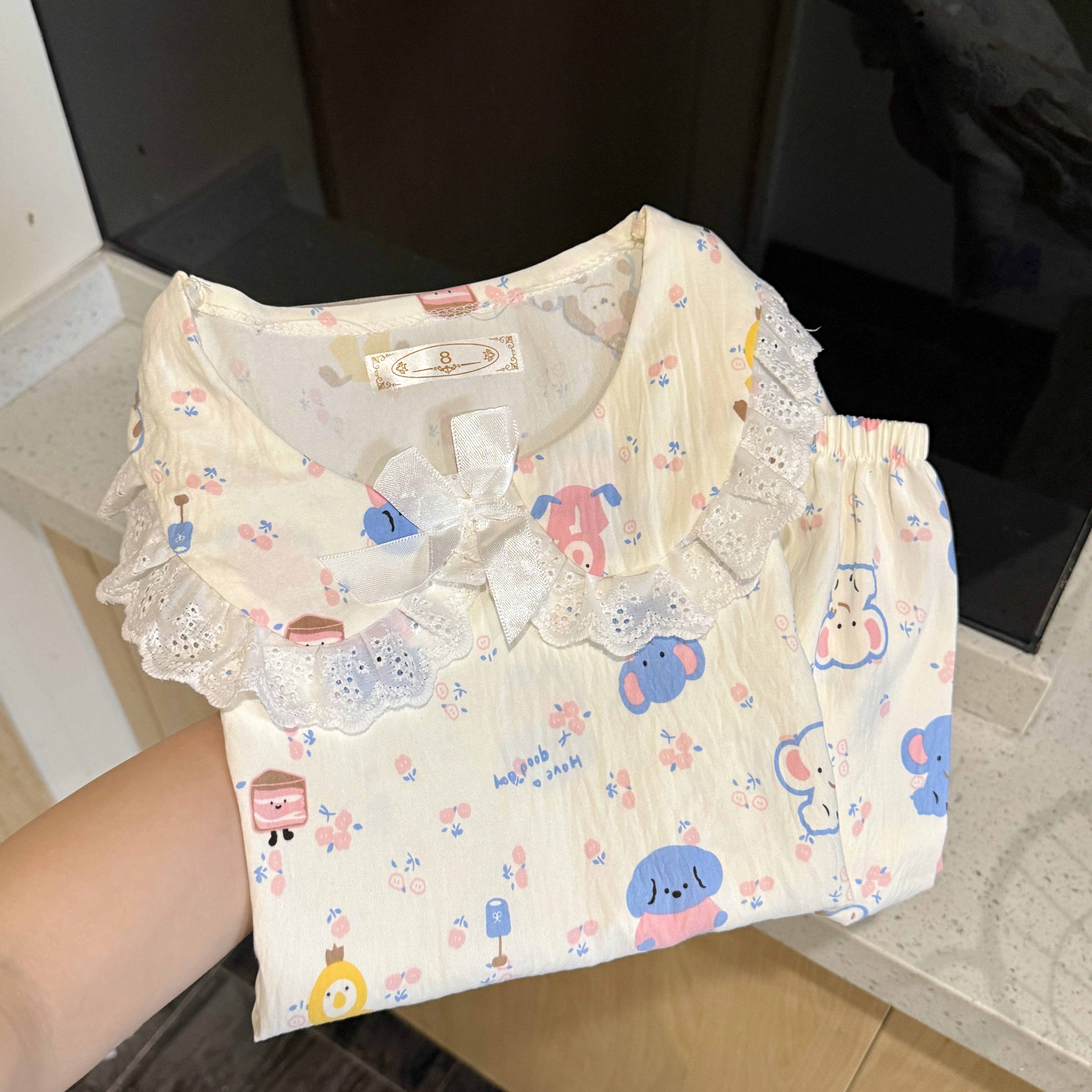 女童睡衣春秋长袖蕾丝花边家居服