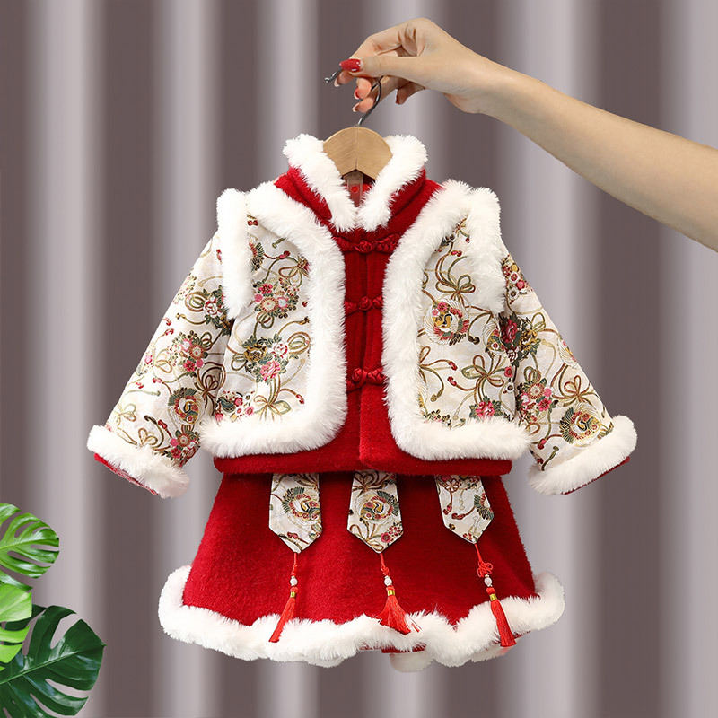 汉服女童冬装新年衣服儿童中国风龙年唐装过年宝宝拜年服周岁礼服