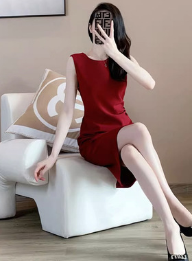 法式红色背心连衣裙感女神范气质名媛高端精致短裙子修身显瘦