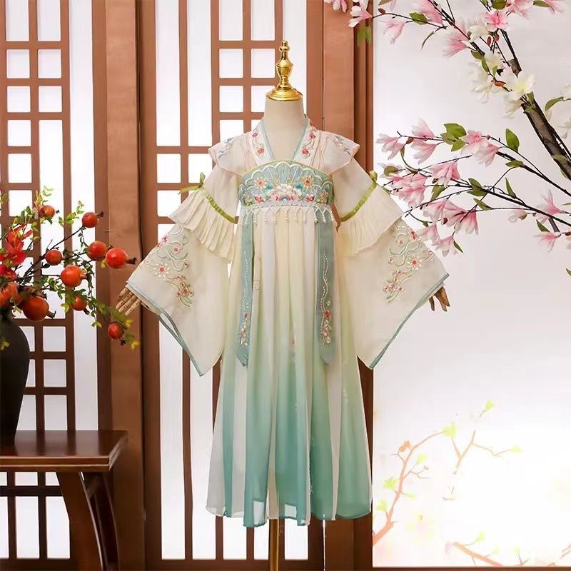 新中式女童汉服超仙古装汉服儿童唐装连衣品可拆卸古风夏款连衣裙