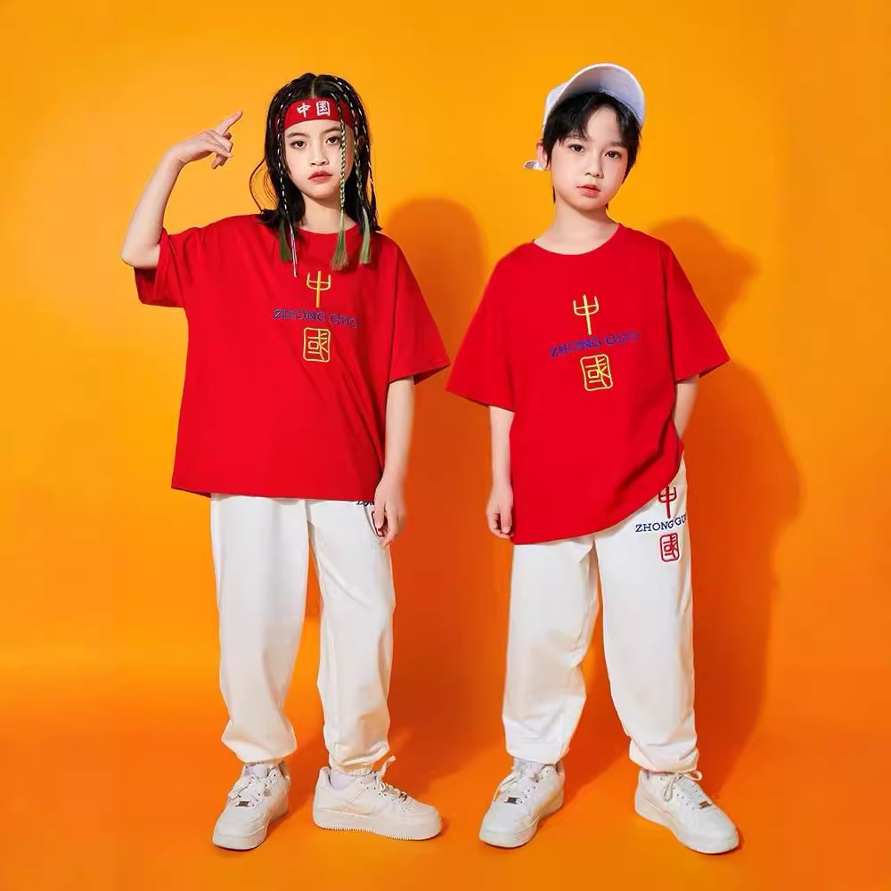 中小学生运动会开幕式服装纯棉短袖班服校服啦啦操国潮国潮风