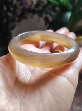 特惠52圈口无烧无染色巴西玛瑙手镯女款冰种玛瑙手镯宽版镯子