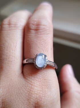 天然翡翠戒指女款冰紫蛋面925纯银镶嵌活口可调送女友礼物