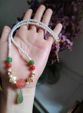 天然珍珠项链锁骨链新中式国风珍珠项链女小众复古时尚