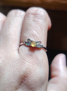 925银镶嵌天然a货翡翠缅料冰黄戒指女款时尚个性简约百搭饰品礼物