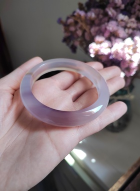 57圈口天然原色无烧无染色紫玉髓手镯灰紫色玛瑙手镯