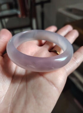 52.5圈口原矿原色无烧无染色玉髓手镯灰紫色玛瑙玉镯送女友礼物
