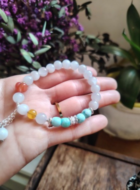 天然原色无烧无染色和田玉冰烟紫设计款海纹石手链女款送女友礼物