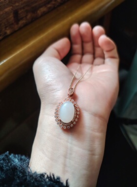 925纯银镶嵌和田玉白玉吊坠女款玉坠送女友生日礼物