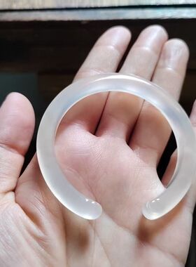 50-51圈口天然无烧无染色玛瑙玉髓手镯白月光荔枝冻开口猫爪玉镯