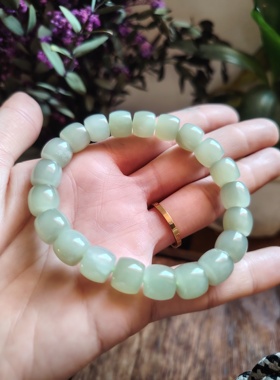 天然和田玉直切手链猫眼冰透高品新款冰晴绿女款手链