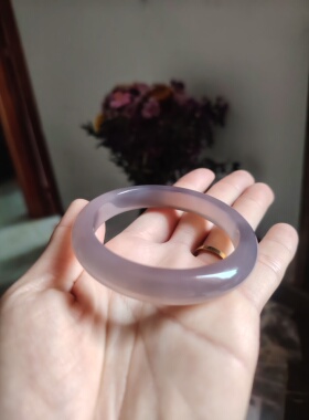 52.5圈口天然原色无烧无染色烟紫色玉髓手镯烟灰色玉镯