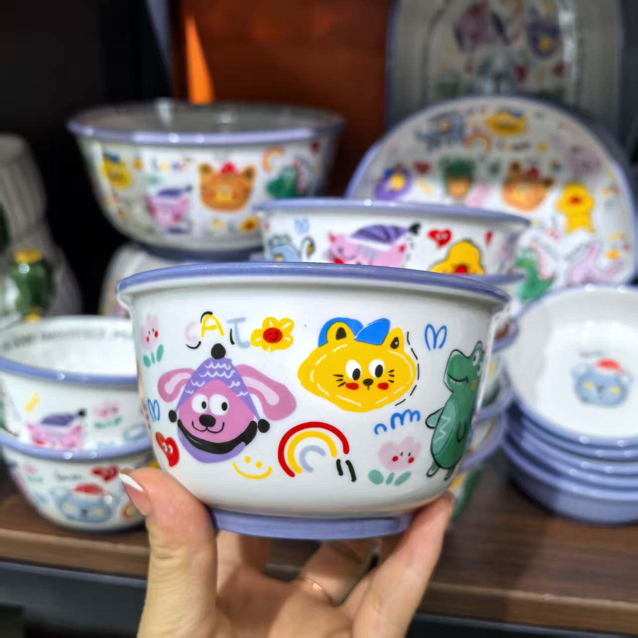 冠祥碗盘套装家用陶瓷碗餐具吃饭卡通儿童菜盘圆盘饭碗鱼盘小碟子