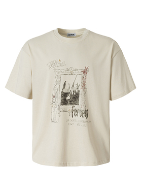 2727WORLD 法老 莱赛尔纤维恶搞涂鸦短袖T恤美式复古街头