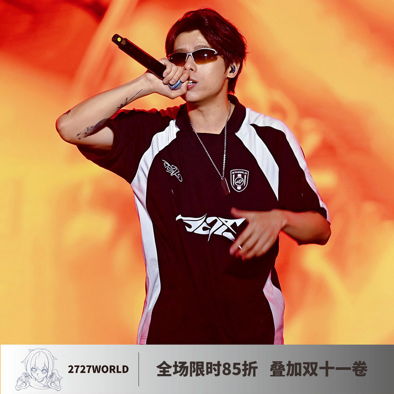 2727WORLD 法老 黑白拼接球服POLO衫短袖T恤街头嘻哈国潮流说唱