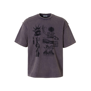 2727WORLD 法老 逐光车队代码印花短袖T恤美式复古街头