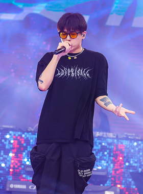 2727WORLD 法老潮流嘻哈休闲宽松分裂印花logo短袖圆领T恤上衣