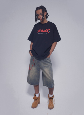 2727WORLD 2024版经典logo印花短袖T恤 圆领美式复古潮流街头嘻哈