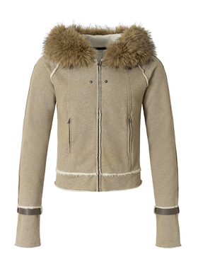 2727WORLD 法老 喷马骝做旧毛领开衫卫衣