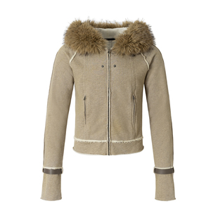 2727WORLD 法老 喷马骝做旧毛领开衫卫衣