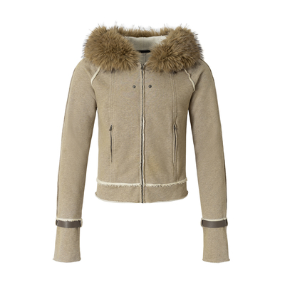 2727WORLD 喷马骝做旧毛领开衫卫衣