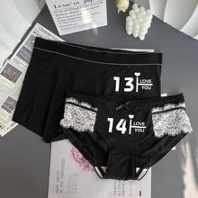 情侣内裤黑色蓝色一男一女冰丝蕾丝性感浪漫2025新款新品套装底裤