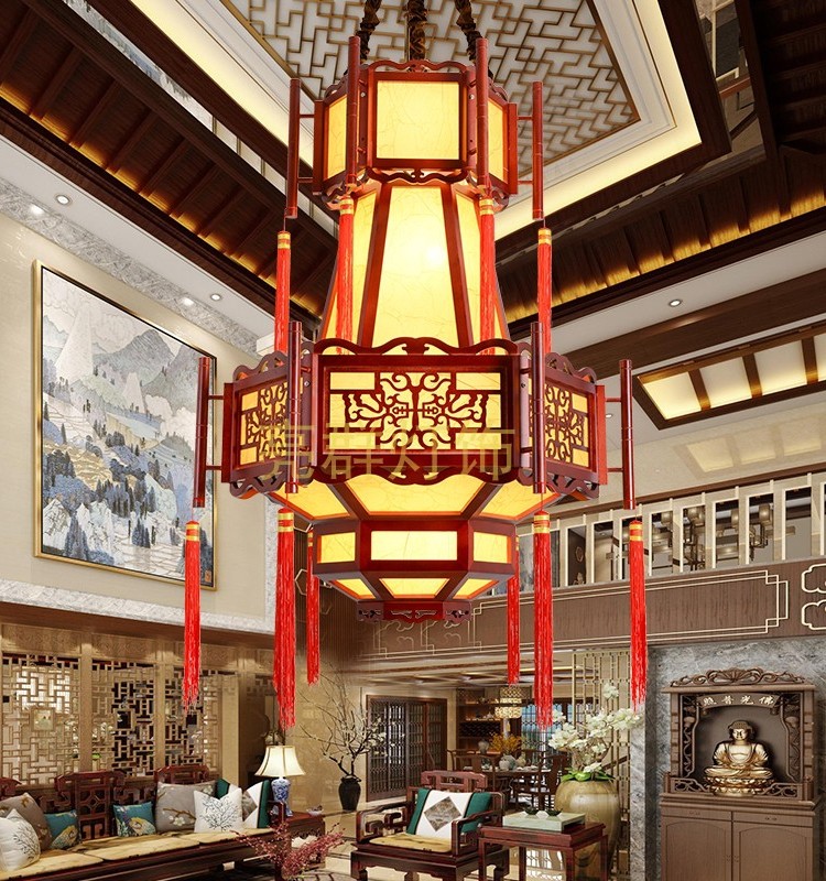 新中式实木吊灯复古宫廷别墅酒店寺庙长廊亭子展会厅建筑工程定制